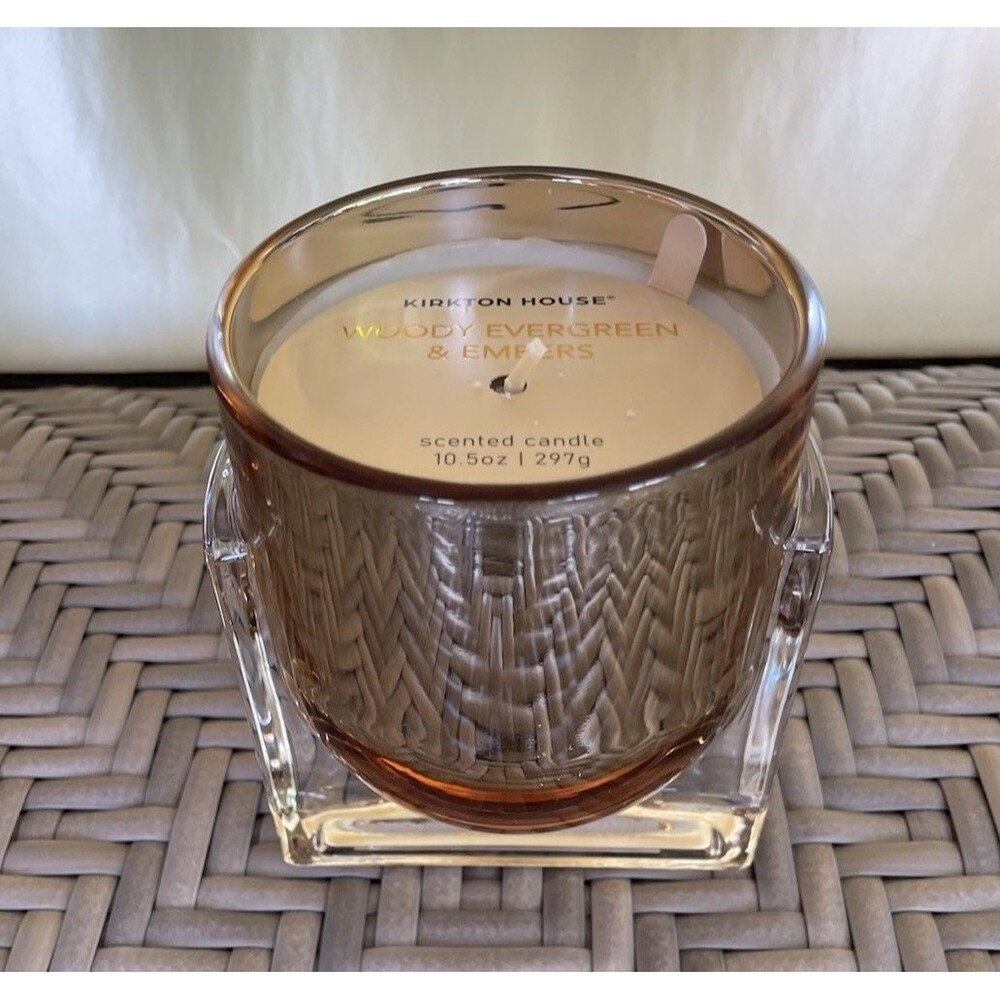 Kirkton House Woody Evergreen & Embers Scented Candle Sculpted Glass 10.5 oz